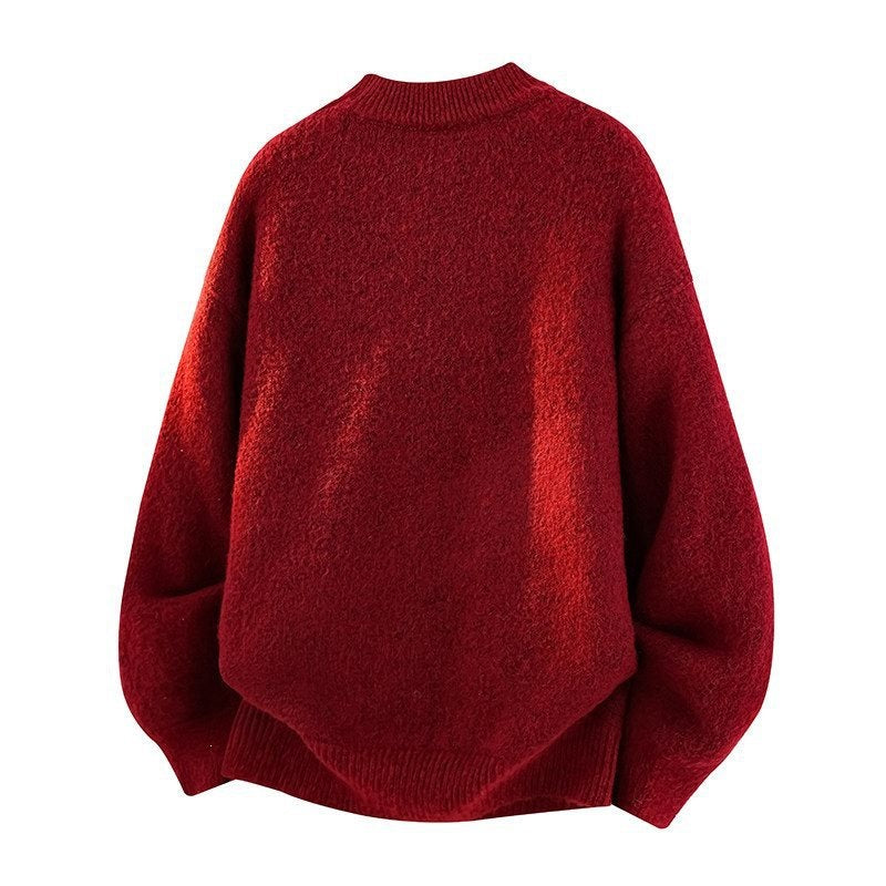 Men's Thickened Fleece-Lined Loose Crewneck Base Sweater