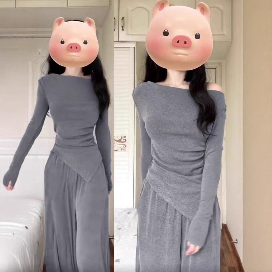 Women's Two-Piece Knit Set, Elegant Commuting Sweatshirt and
