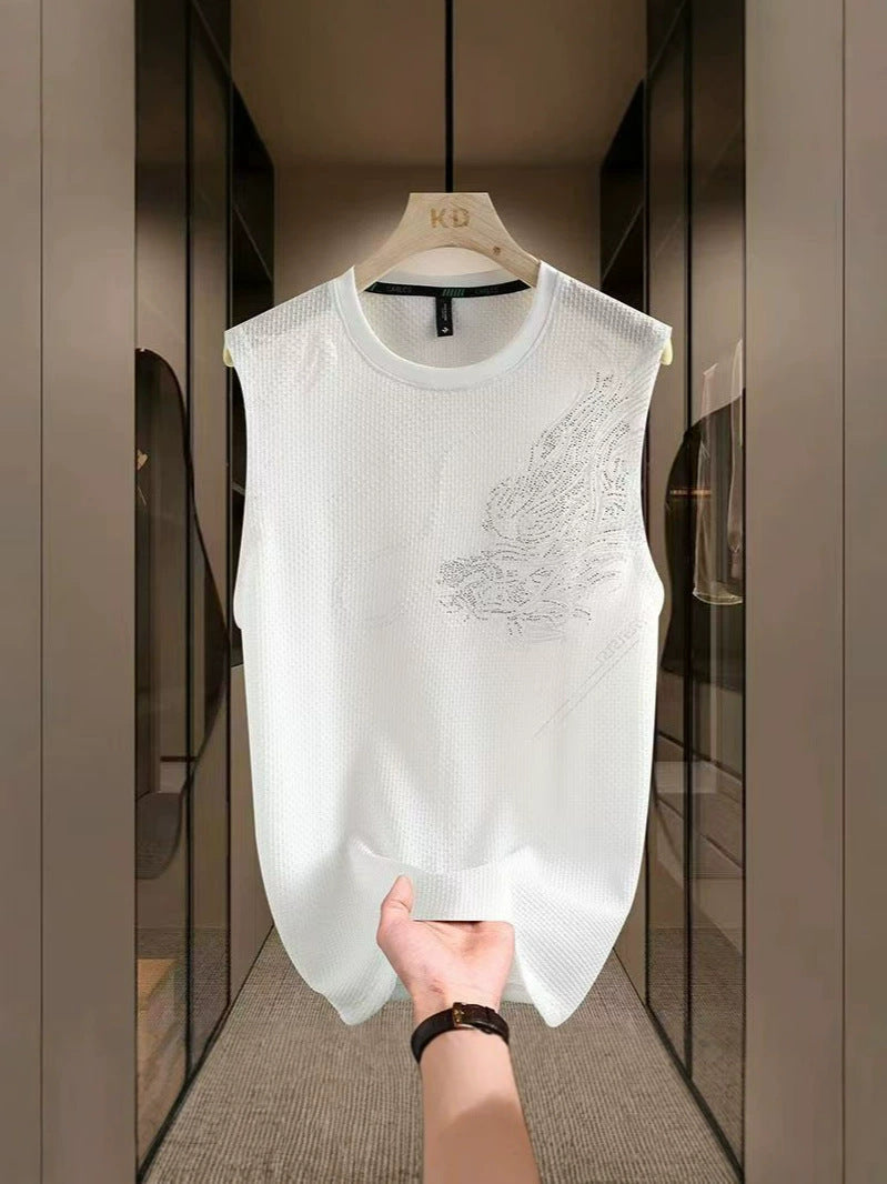 Men's Ice Silk Rhinestone Tank Top Sleeveless Summer Vest