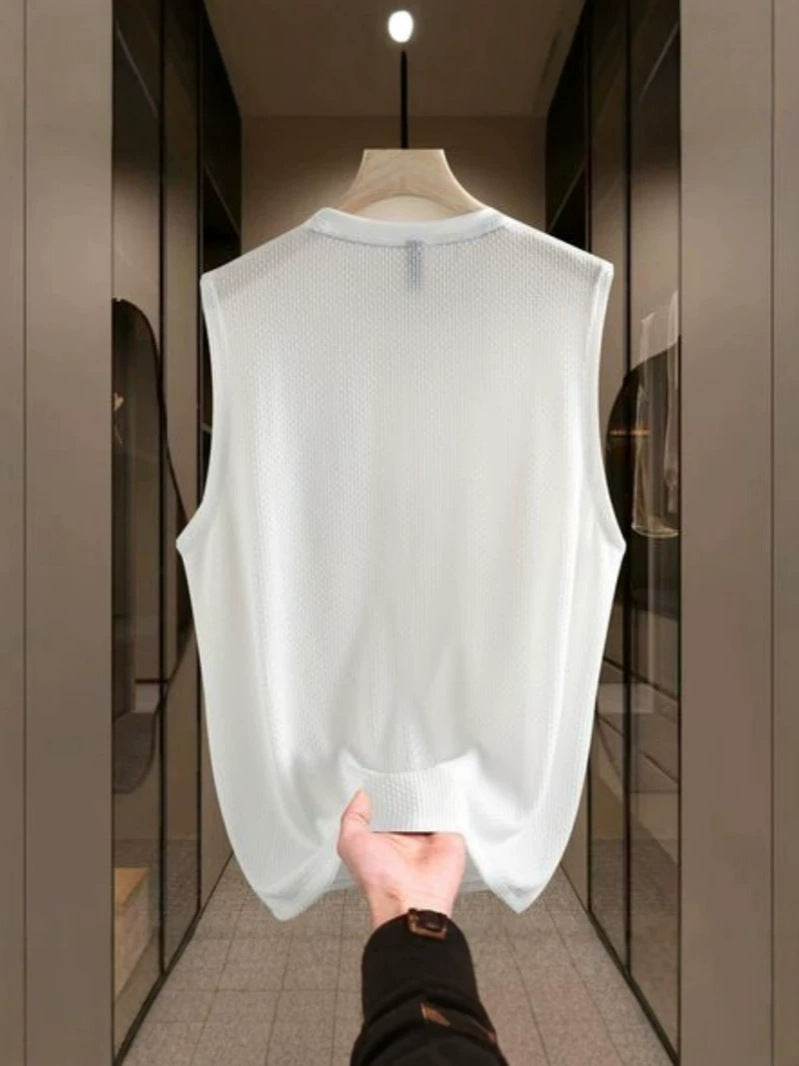 Men's Ice Silk Rhinestone Tank Top Sleeveless Summer Vest
