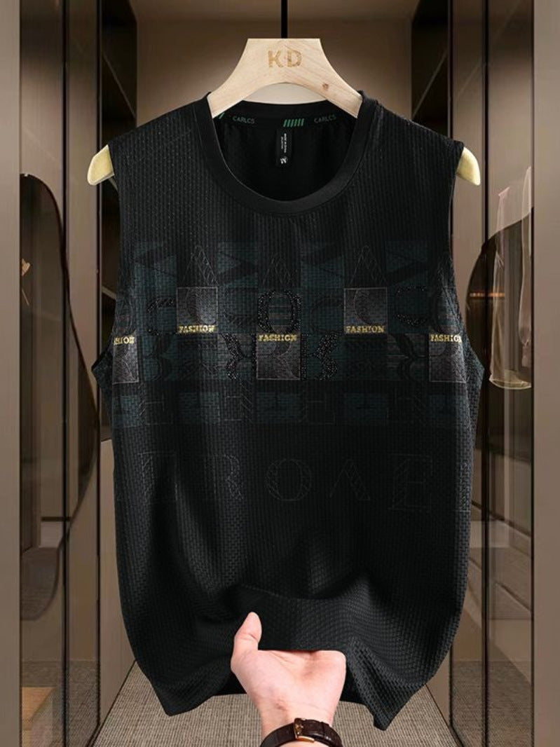 Men's Ice Silk Jacquard Sleeveless Round Neck Summer Tank Top