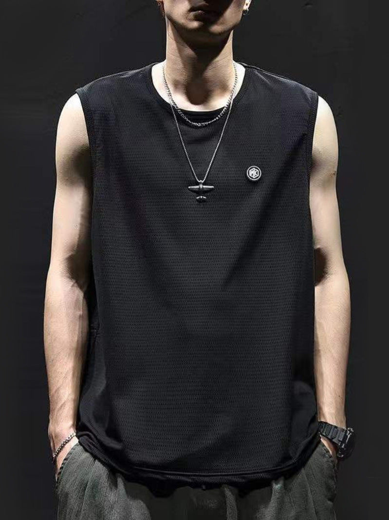 Men's Ice Silk Loose Sports Tank Top Fitness Basketball Vest