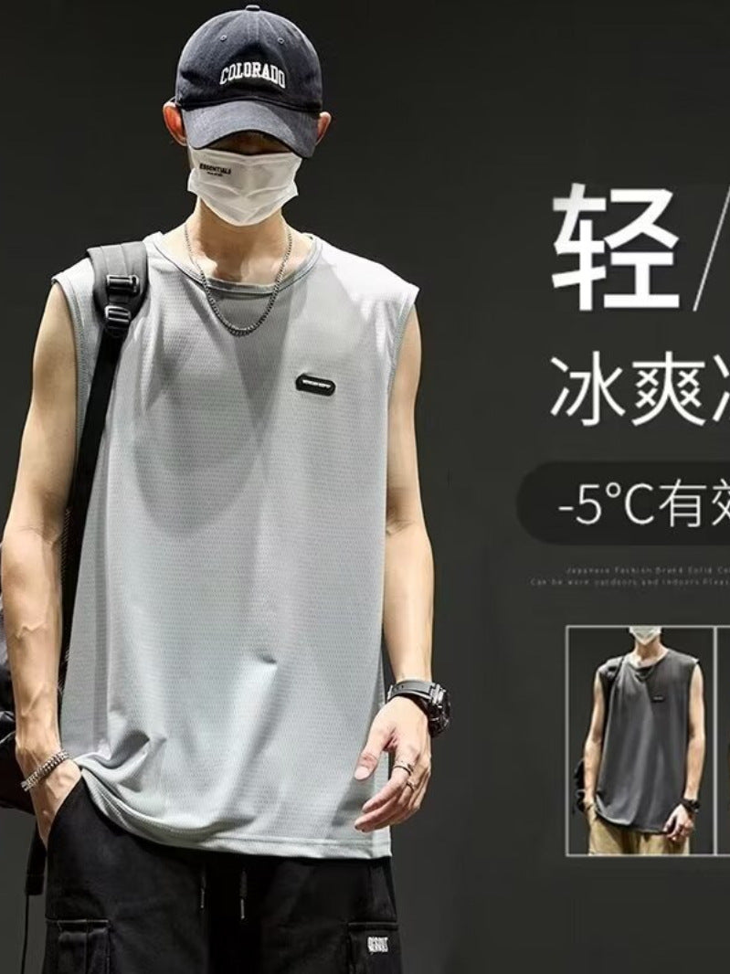 Men's Ice Silk Quick-Dry Sports Tank Top Running Basketball Vest