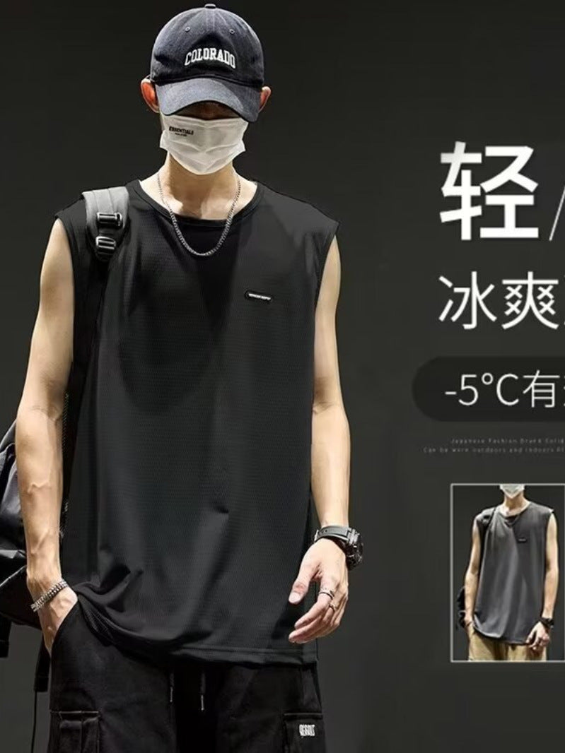 Men's Ice Silk Quick-Dry Sports Tank Top Running Basketball Vest