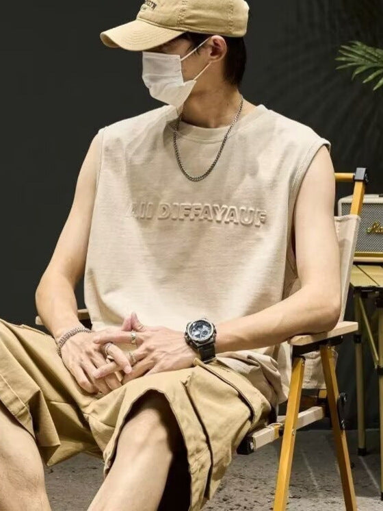 Men's Japanese Style Wide Shoulder Sleeveless Casual Tank Top