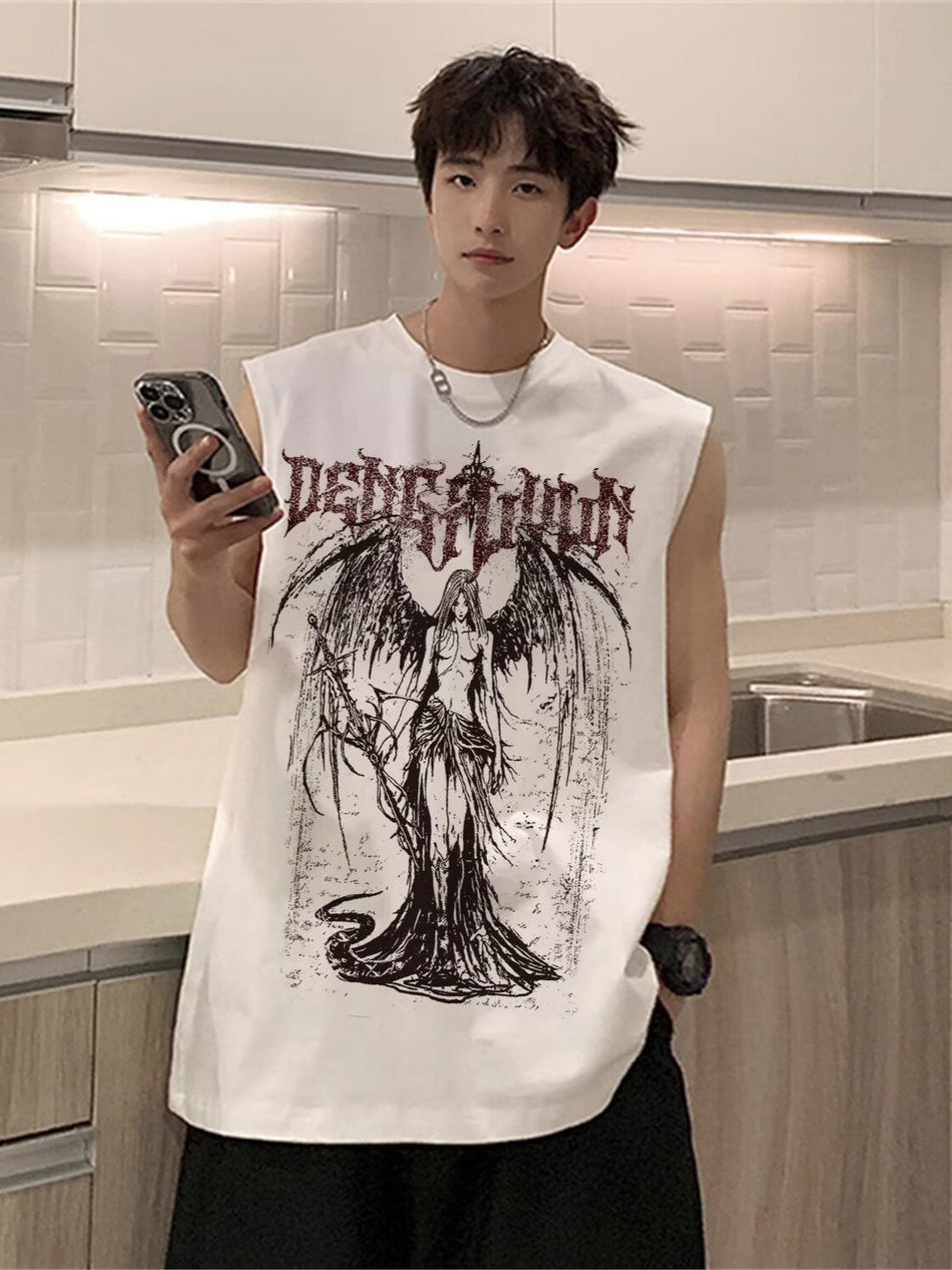 Men's Pure Cotton Retro Sleeveless T-Shirt Loose Summer Vest