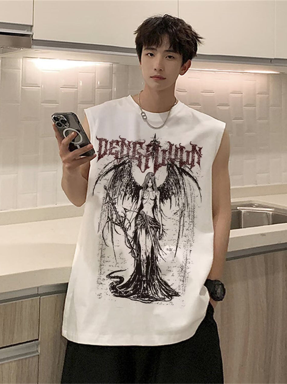 Men's Pure Cotton Retro Sleeveless T-Shirt Loose Summer Vest