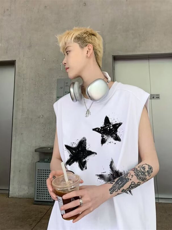 Men's Hong Kong Style Sleeveless Casual Summer Vest T-Shirt