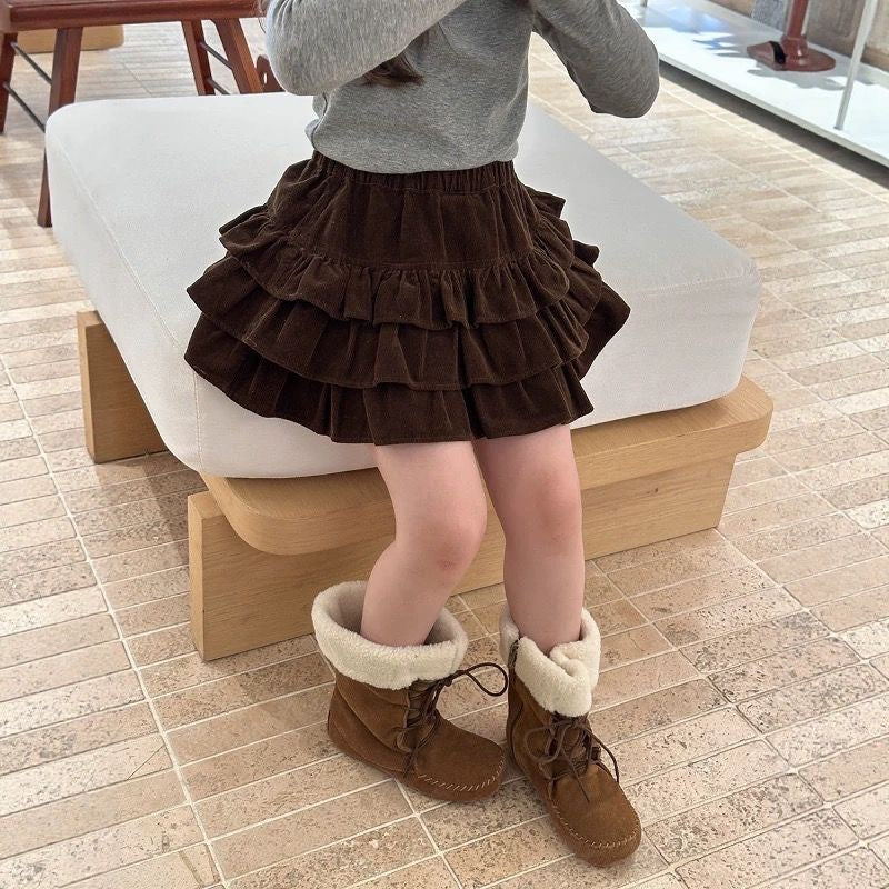 Girls' Corduroy Pleated Three-Layer Cake Skirt