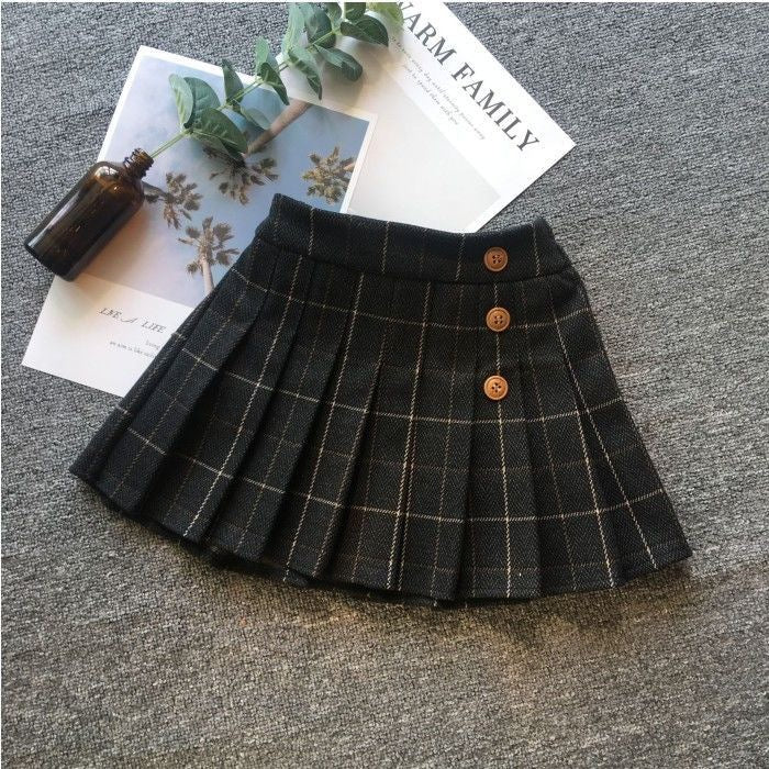 Girls' Cotton Wool Plaid Pleated Princess Skirt