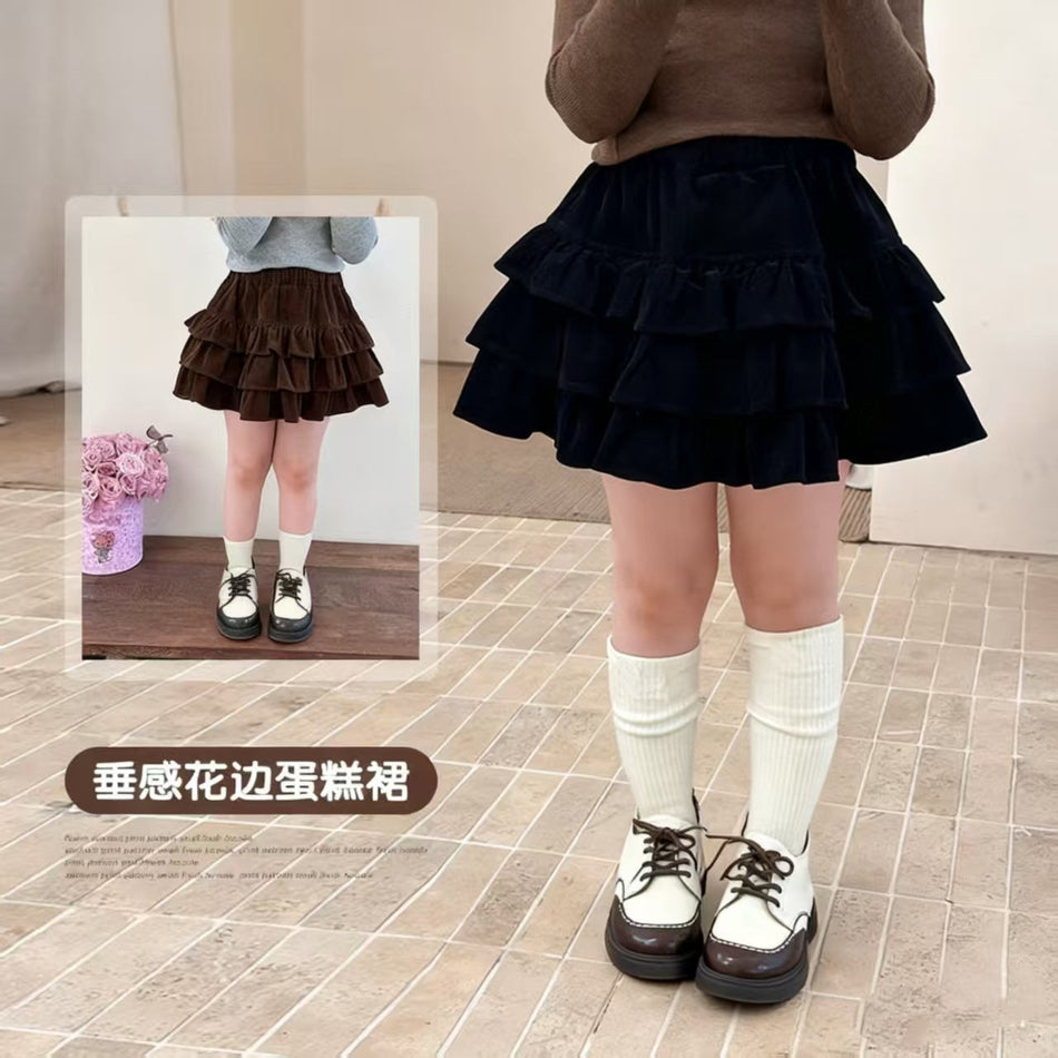 Girls' Corduroy Acrylic Fiber Three-Layer Cake Skirt