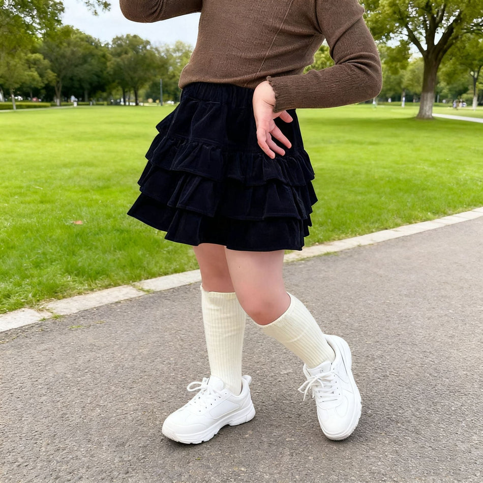 Girls' Corduroy Acrylic Fiber Three-Layer Cake Skirt