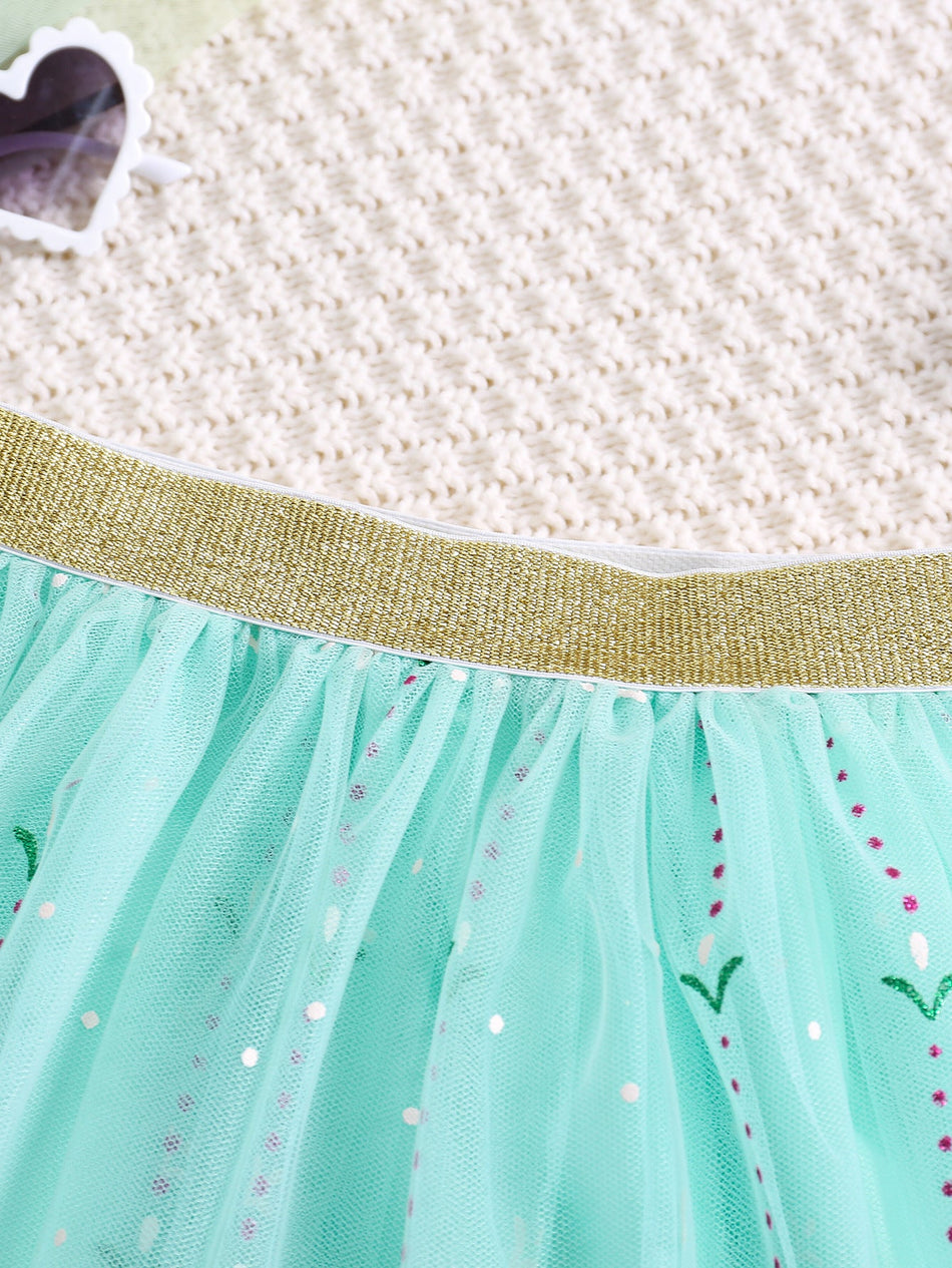 Girls' Embroidered Lace Mesh Princess Cake Skirt