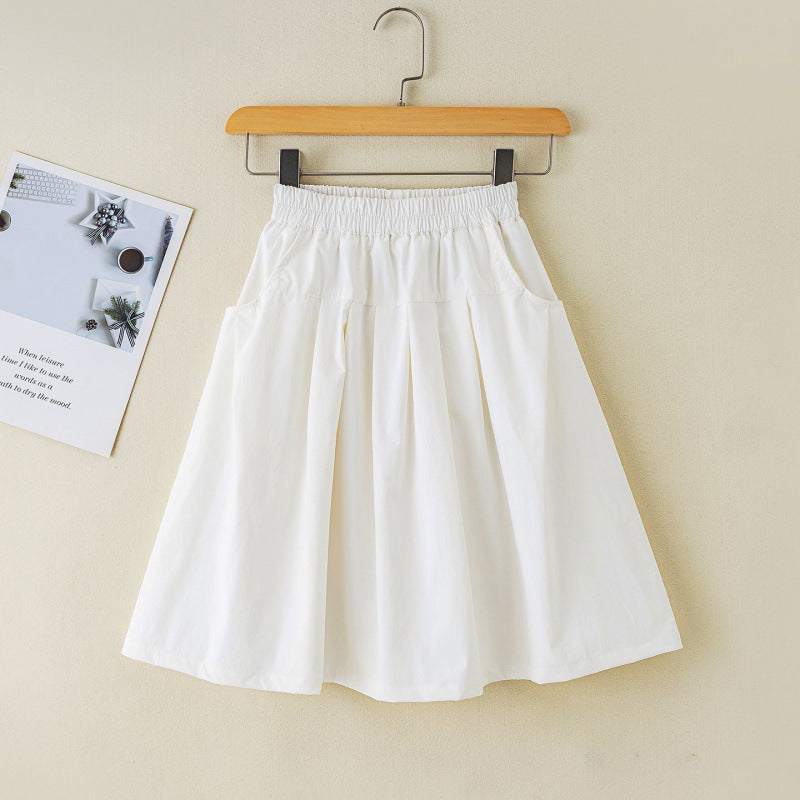 Girls' Pleated Midi Skirt Sweet Preppy Style for Spring Autumn