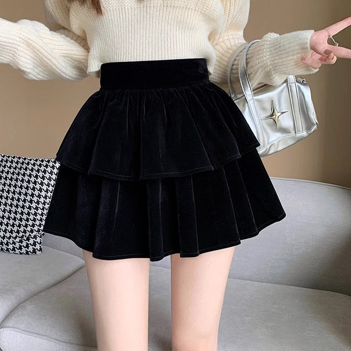 Girls' Velvet A-Line Skirt High-Waisted Princess Style