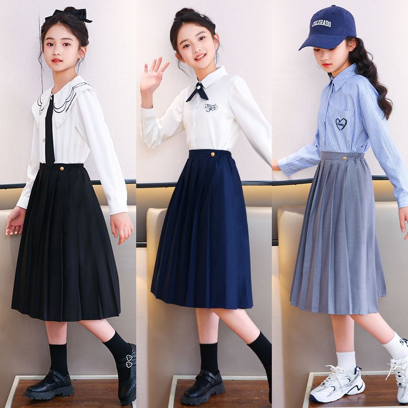Girls' Pleated Skirt College Style Mid-Length Spring Autumn