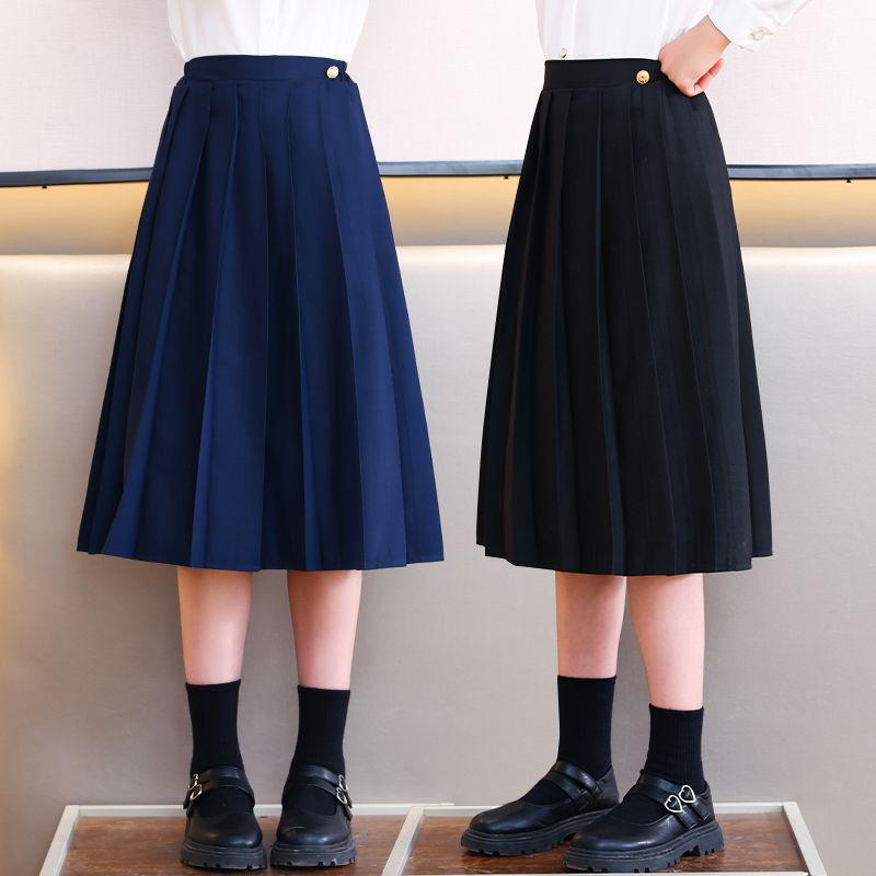 Girls' Pleated Skirt College Style Mid-Length Spring Autumn
