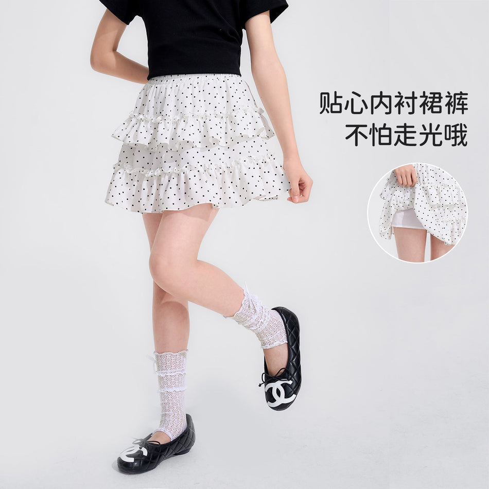 Girls' Polka Dot Cake Skirt Korean Style Multi-Layered Ruffles