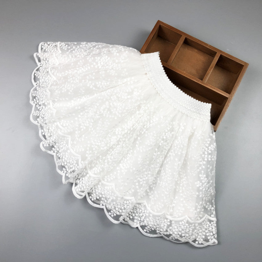 Girls' Lace Pleated Skirt Floral Design for Spring