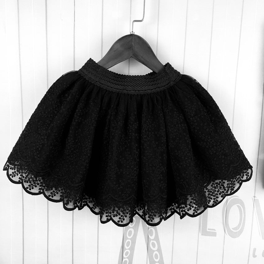 Girls' Lace Pleated Skirt Floral Design for Spring