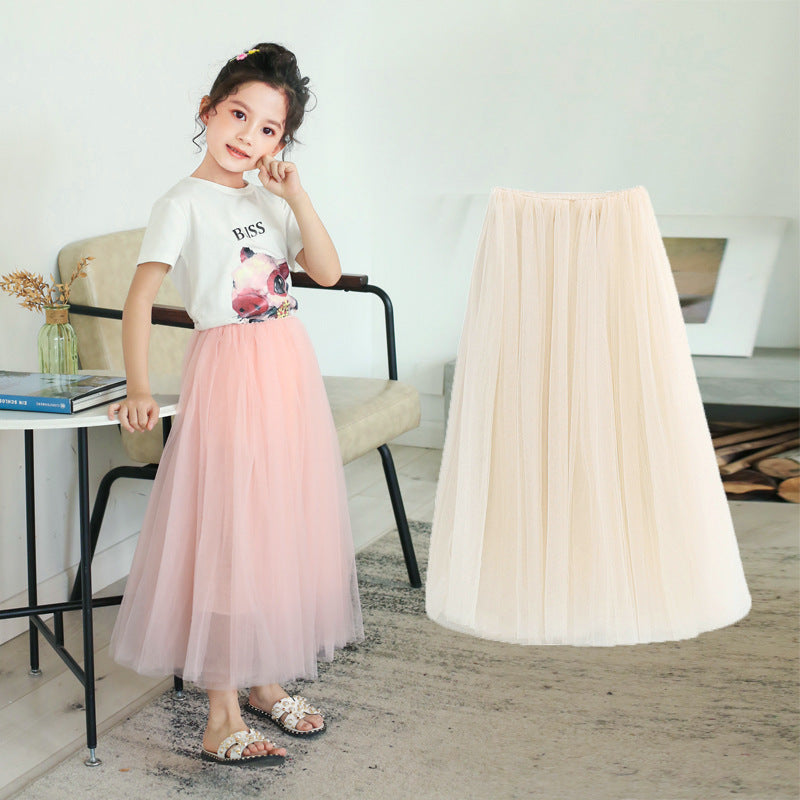 Girls' Long Mesh Princess Skirt with Soft Cotton Lining