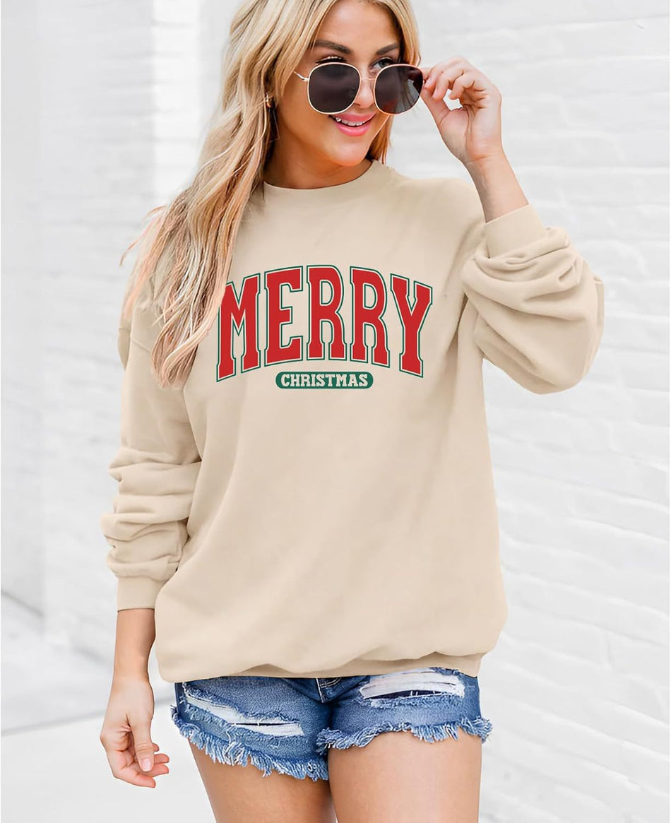 Women's Christmas Sweatshirt Funny Printed Loose Fit Pullover