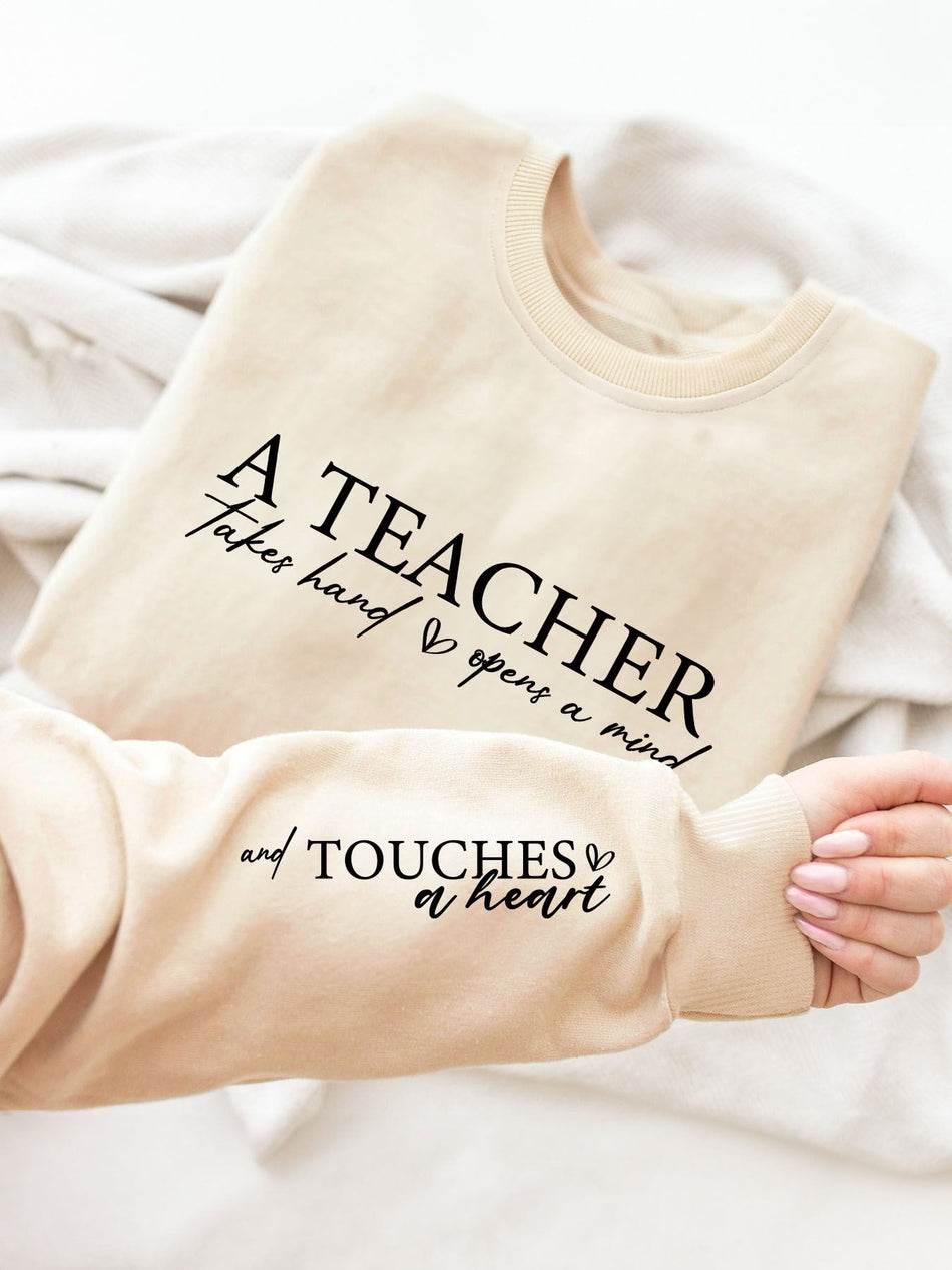 Women's Cozy Teacher Print Pullover Crew Neck Sweatshirt