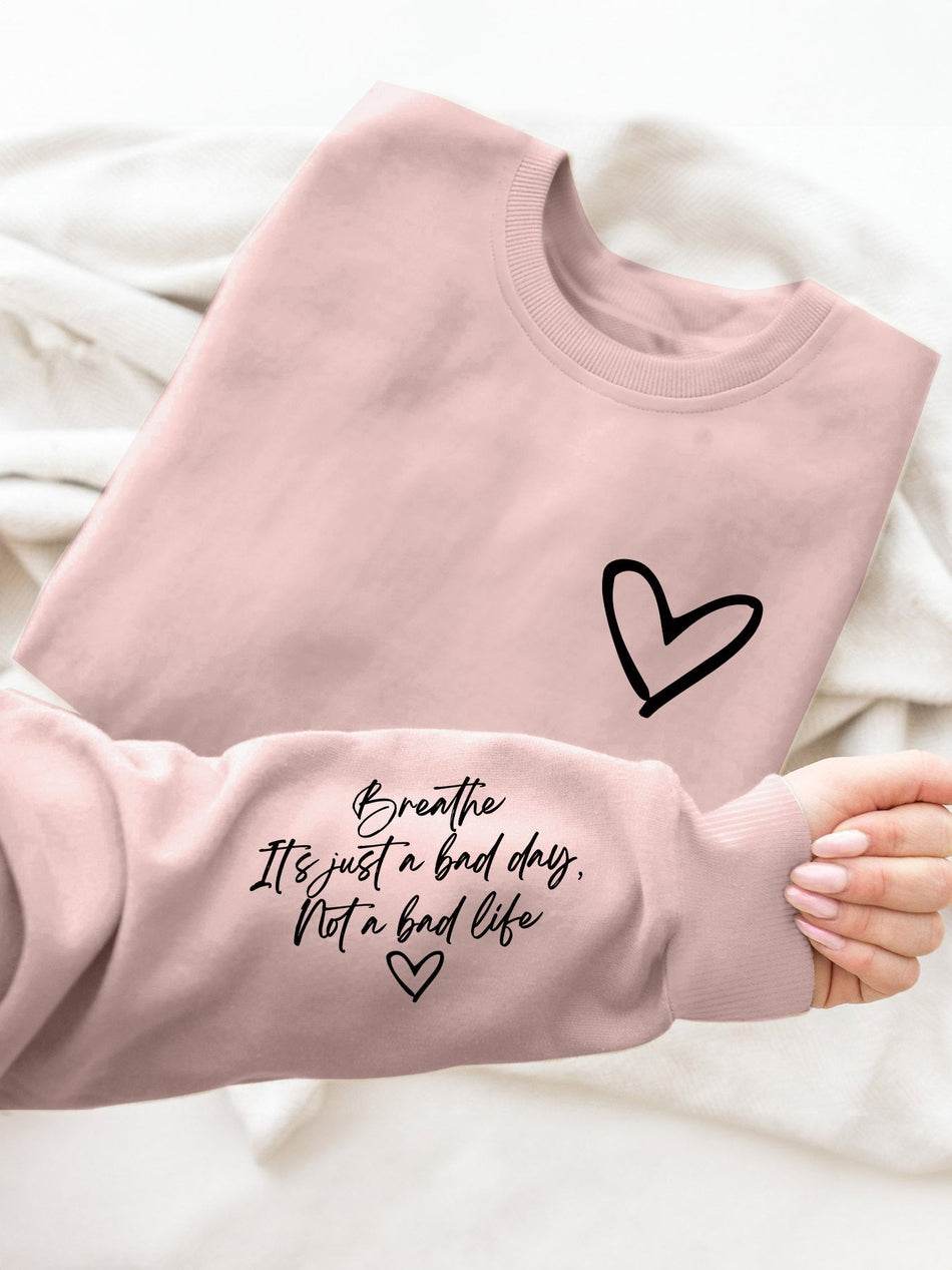 Women's Cozy Heart Print Crew Neck Casual Sweatshirt