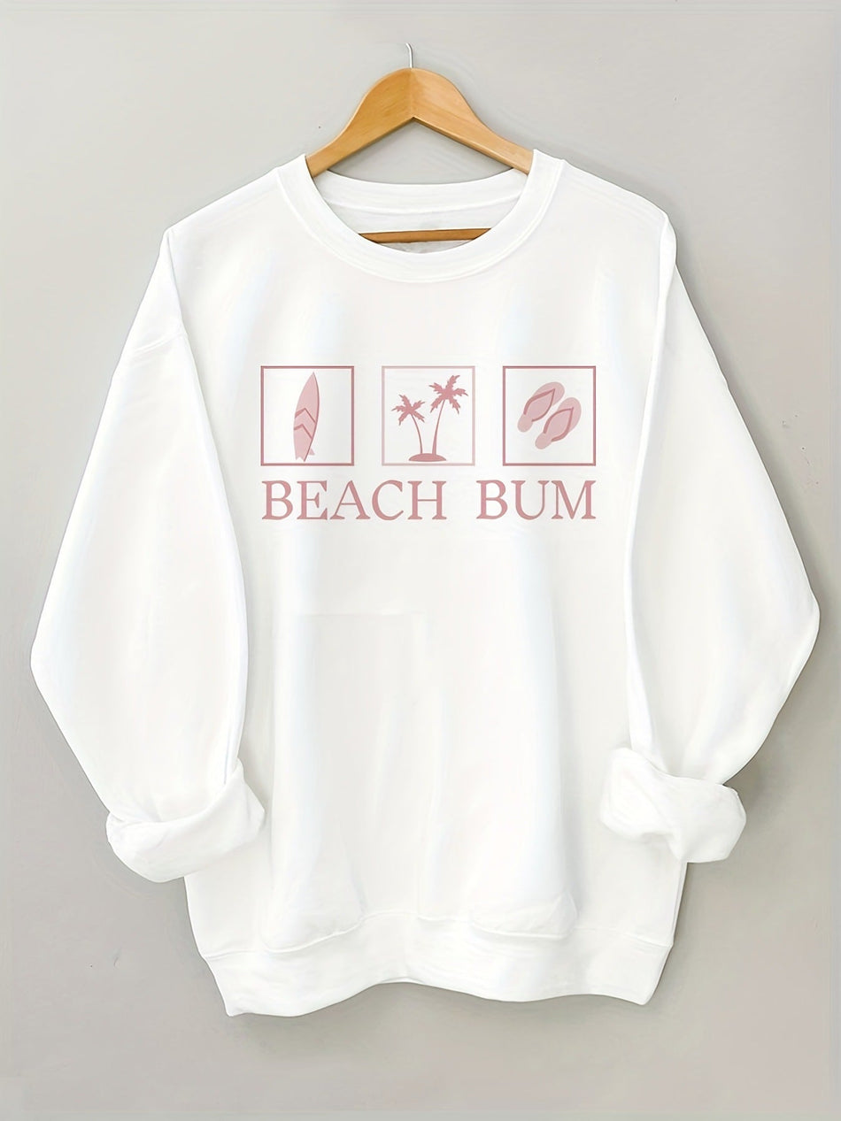 Women's Beach Bum Print Pullover Casual Crew Neck Sweatshirt