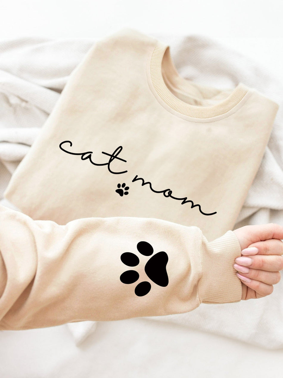 Women's Cozy Cat Mom Graphic Print Crew Neck Sweatshirt