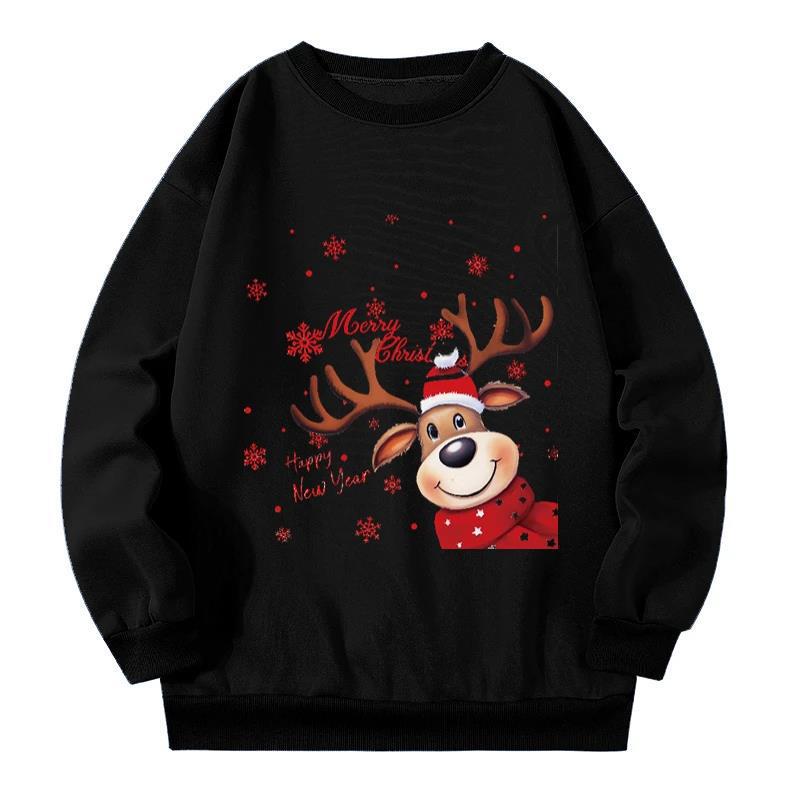 Women's Christmas Cute Reindeer Graphic Crew Neck Sweatshirt