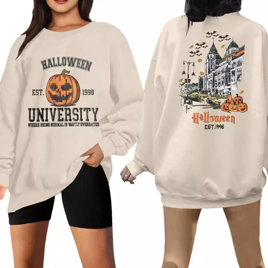 Women's Halloween Printed Round Neck Long Sleeve Pullover Sweater