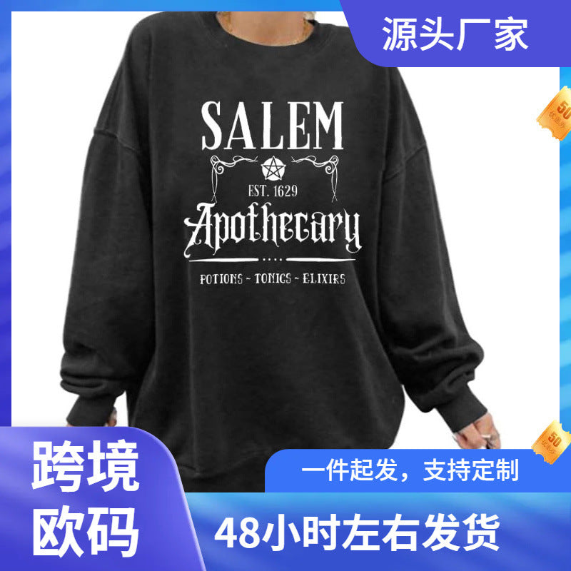 Women's Halloween Salem Graphic Print Crew Neck Sweatshirt