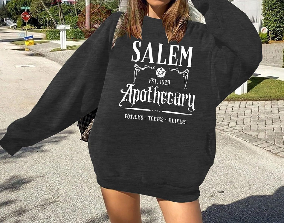 Women's Halloween Salem Graphic Print Crew Neck Sweatshirt