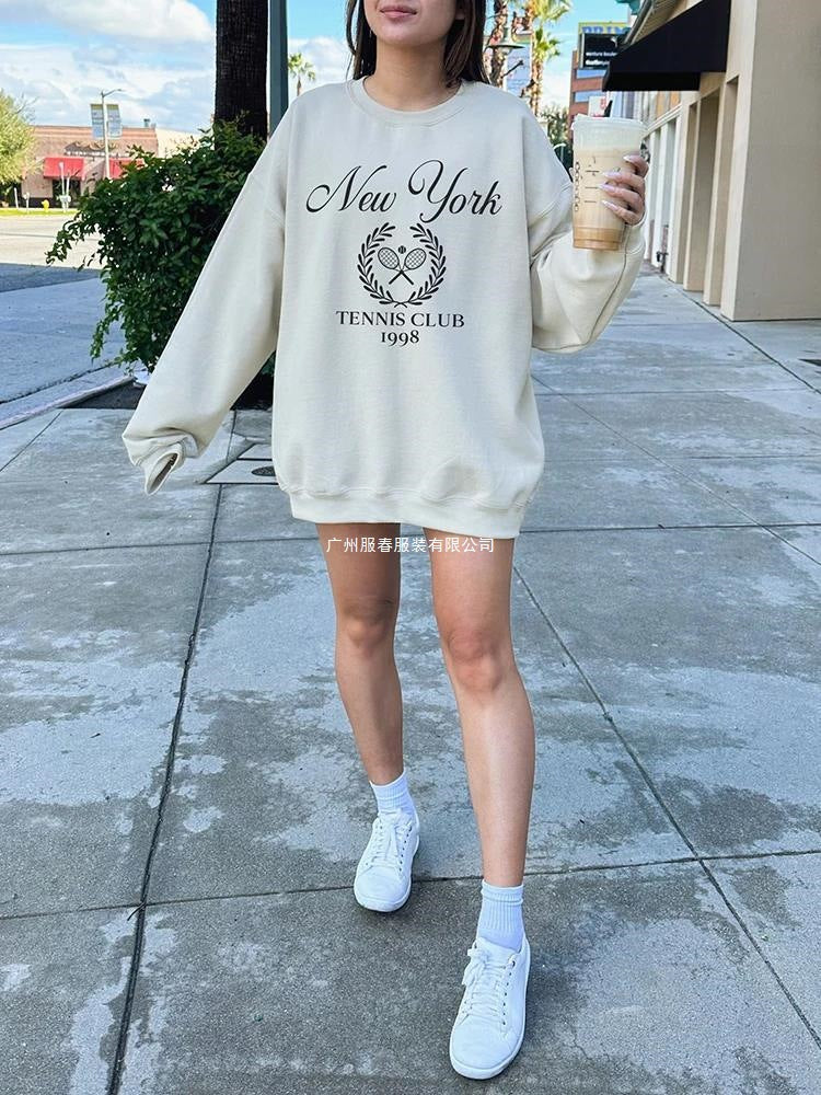 Women's New York Tennis Club Letter Print Casual Sweatshirt