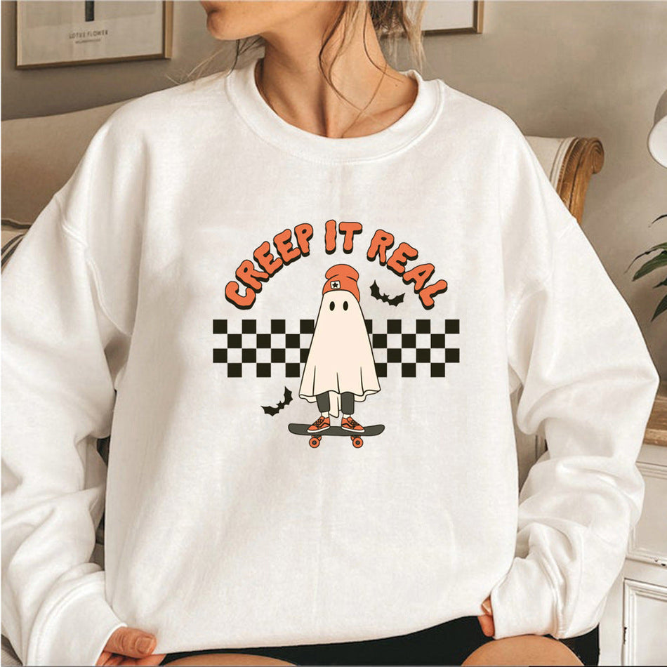 Women's Retro It Real Halloween Ghost Print Sweatshirt