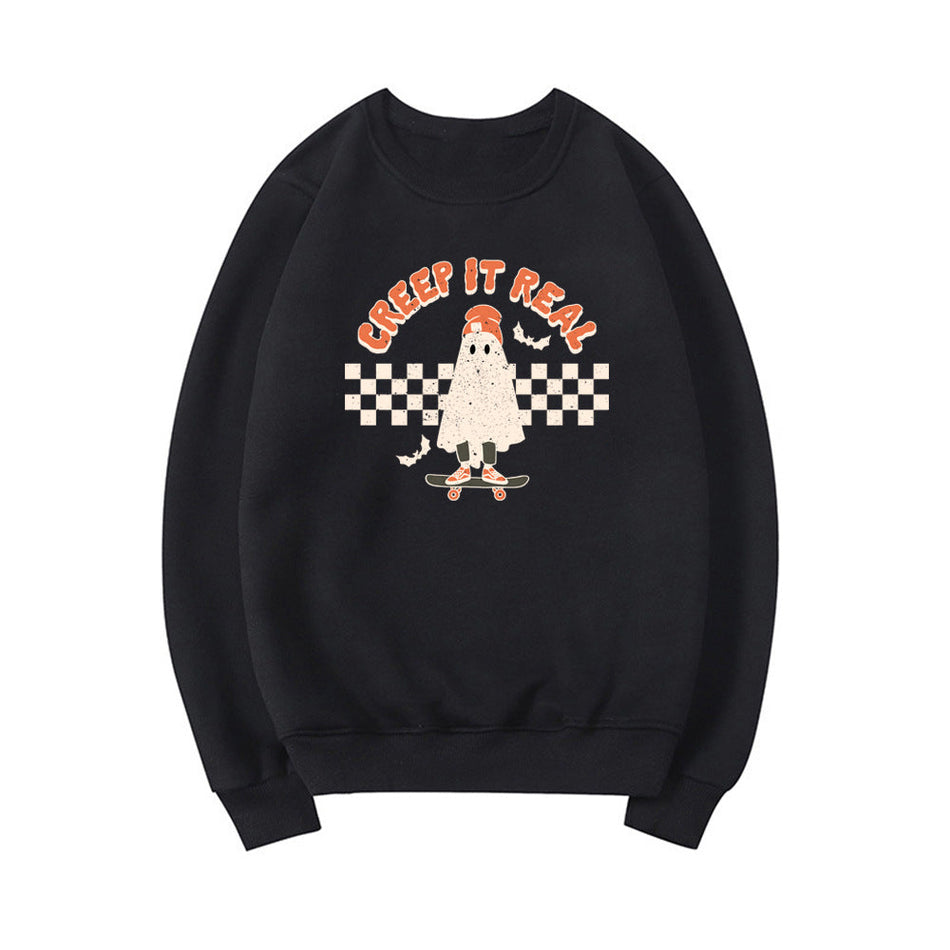Women's Retro It Real Halloween Ghost Print Sweatshirt