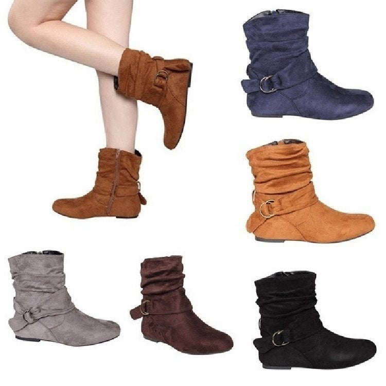 Women's Mid-Calf Buckle Boots Large Size Fashion Footwear