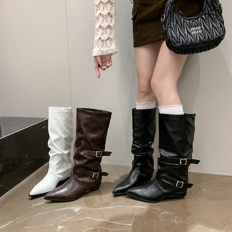 Women's Knee High British Style Pointed Retro Boots
