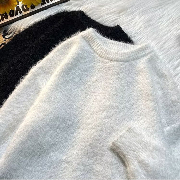 Men's Japanese Retro Soft Velvet Crewneck Sweater
