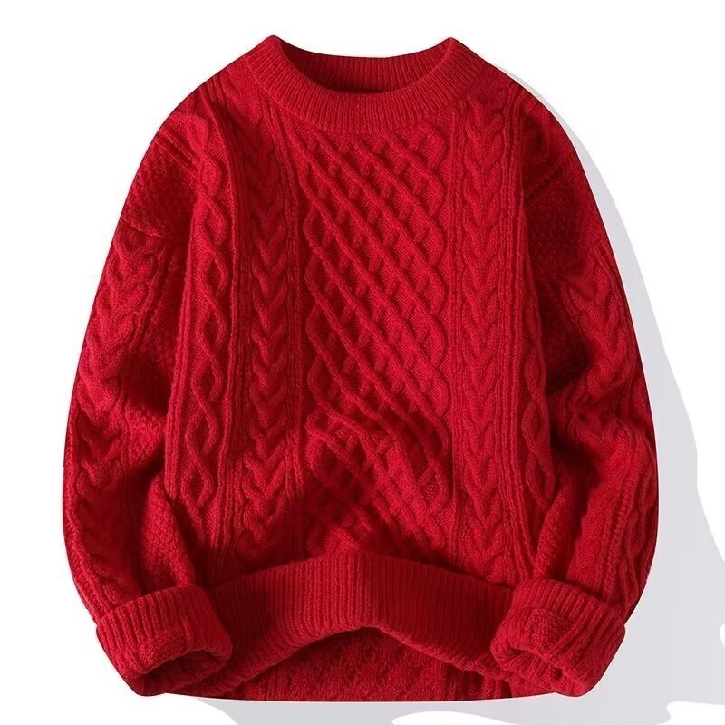Men's Cable-Knit Loose Crewneck Long-Sleeve Sweater