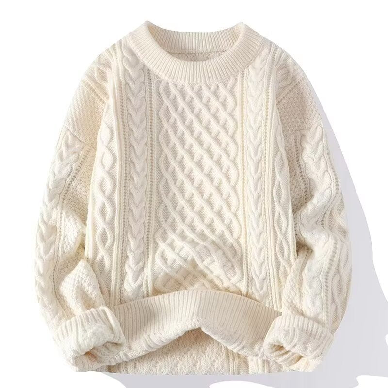 Men's Cable-Knit Loose Crewneck Long-Sleeve Sweater
