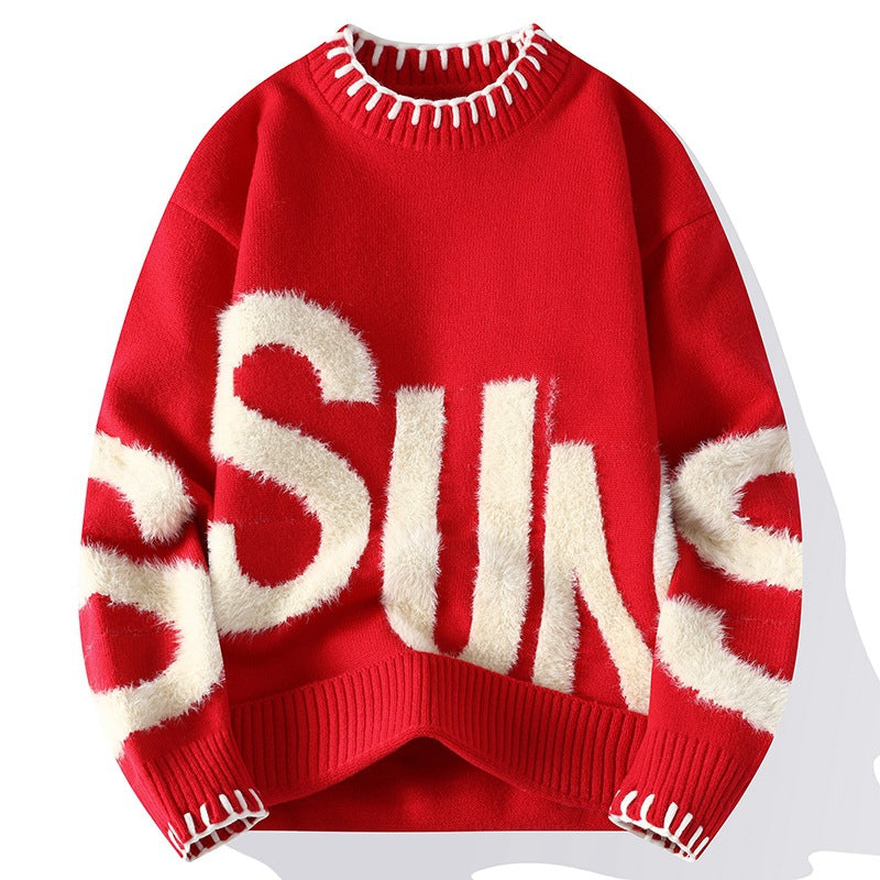 Men's Loose Non-Iron Cable-Knit Crewneck Long-Sleeve Sweater