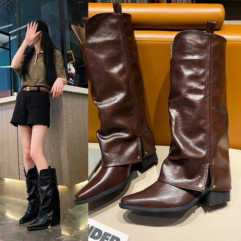 Women's Brown Long Pointed Toe High Heel Knight Boots