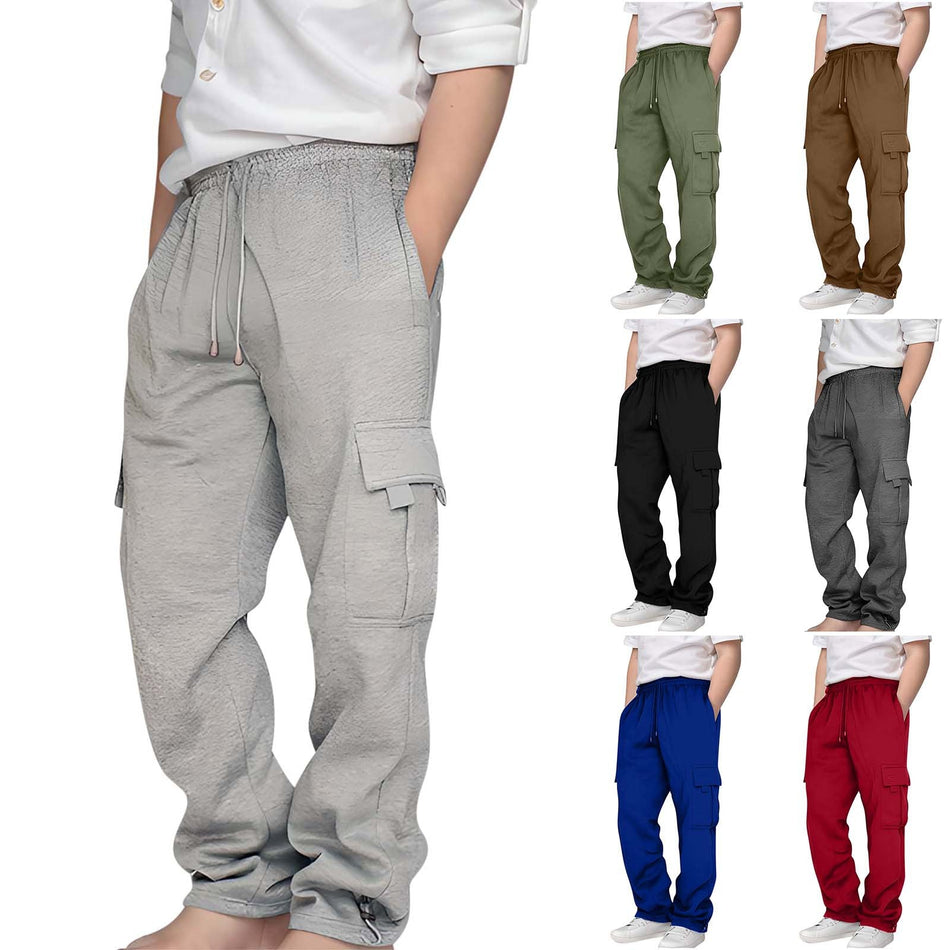 Kids' Fleece Multi-Pocket Sports Pants with Drawstring Waist