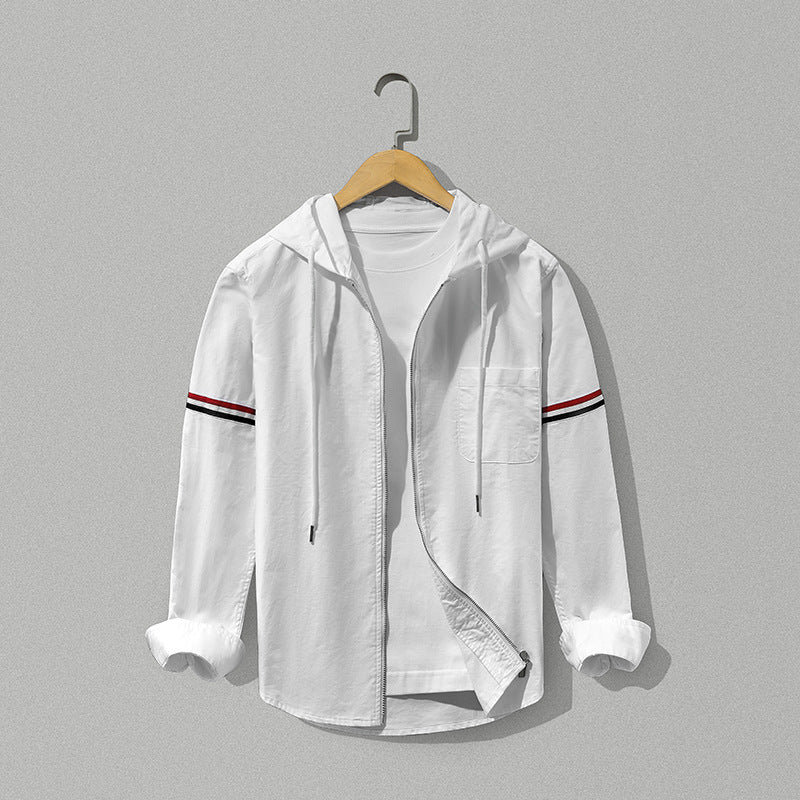 Men's 100% Cotton Hooded Zip-Up Casual Jacket