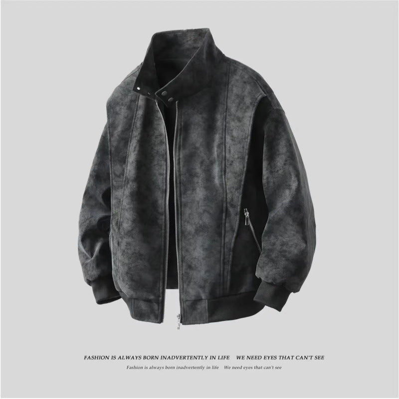Men's Loose Stand-Collar Washed Korean Jacket