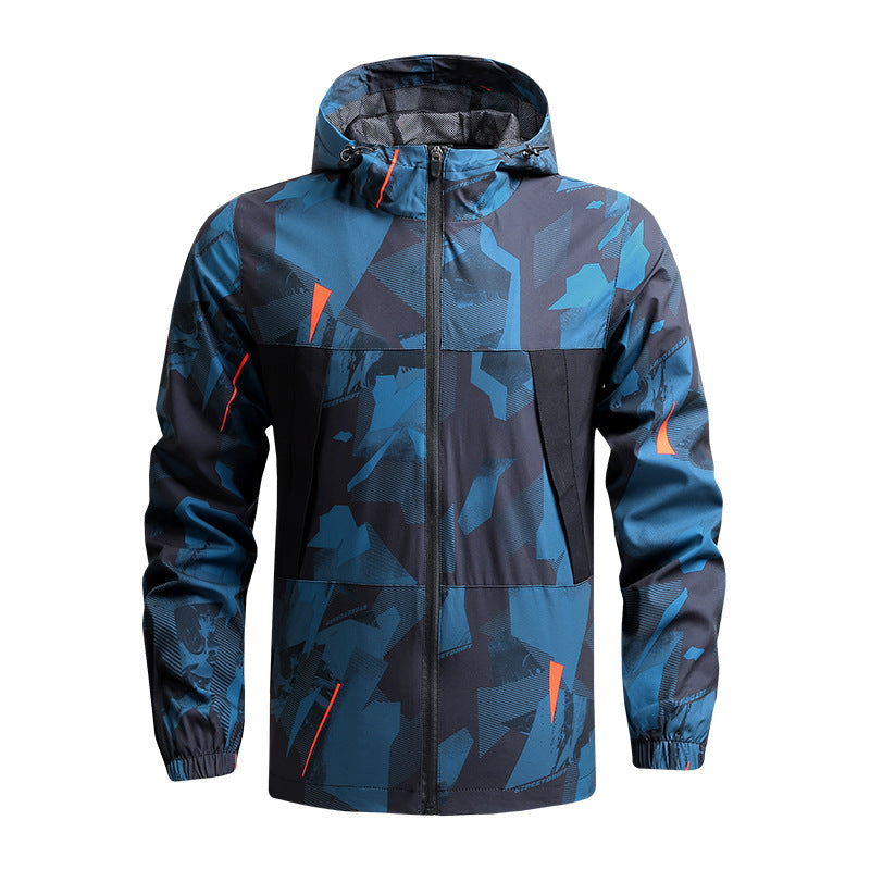 Men's Loose Hooded Floral Printed Windproof Sports Jacket