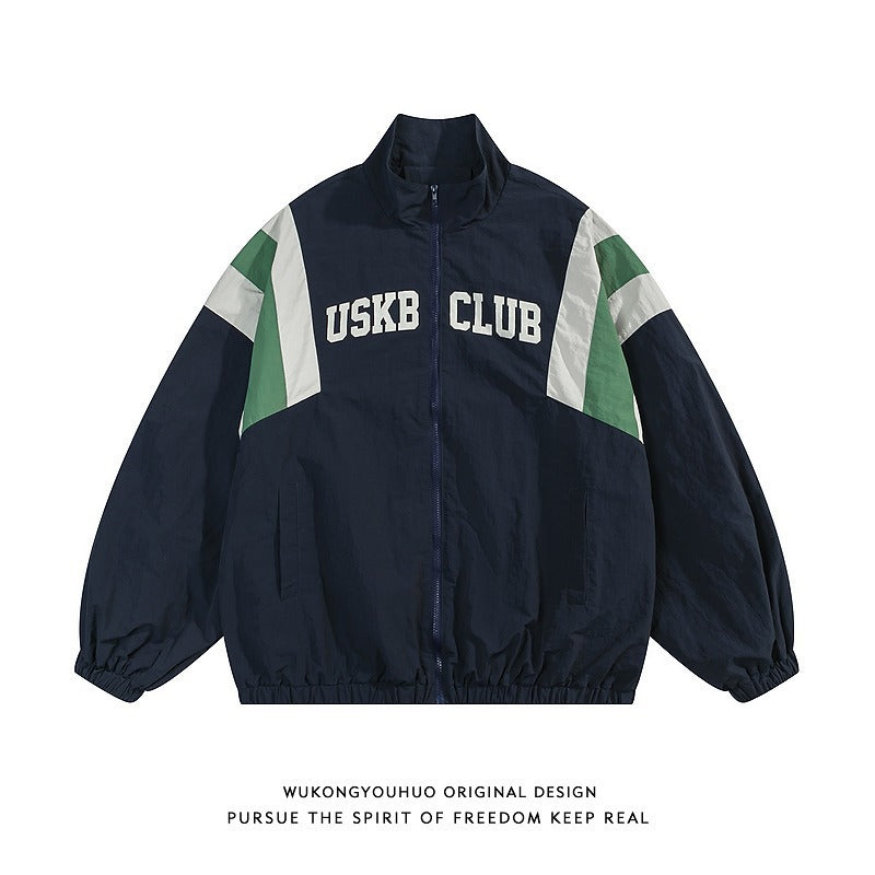 Men's Loose Stand-Collar Spliced Windproof High-Street Jacket