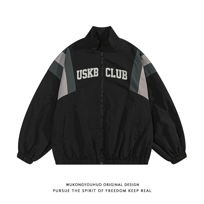 Men's Loose Stand-Collar Spliced Windproof High-Street Jacket